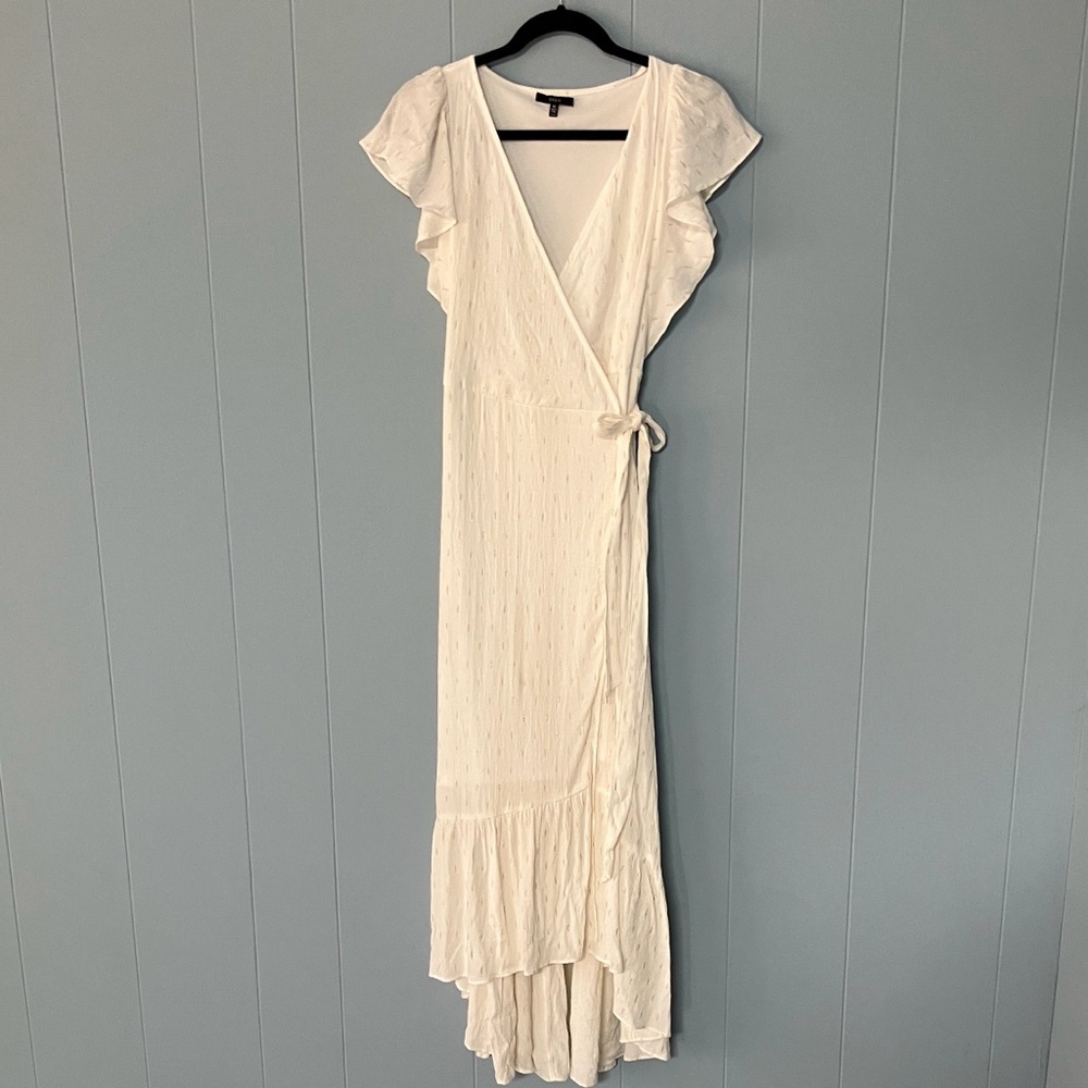 White Ruffle High-Low Wrap Dress - Picture 5 of 9